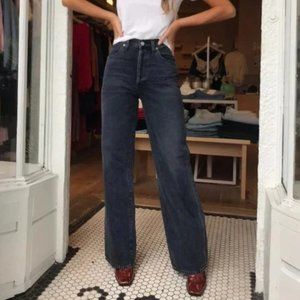 Citizens of Humanity Flavie Denim Trouser Jeans Black High Waist Wide Leg, Sz 24